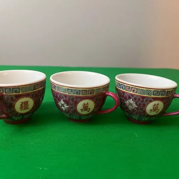 Chinese Jingdezhen Mun Shou Longevity‎ Porcelain teapot, cups, plate - Picture 2 of 11